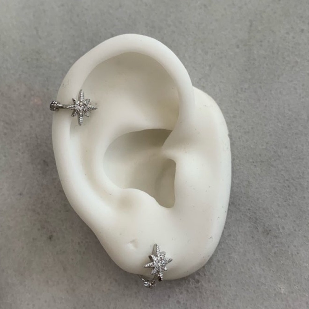 Silver Crystal Star Burst Small Huggie Hoop Earrings 

Brand New